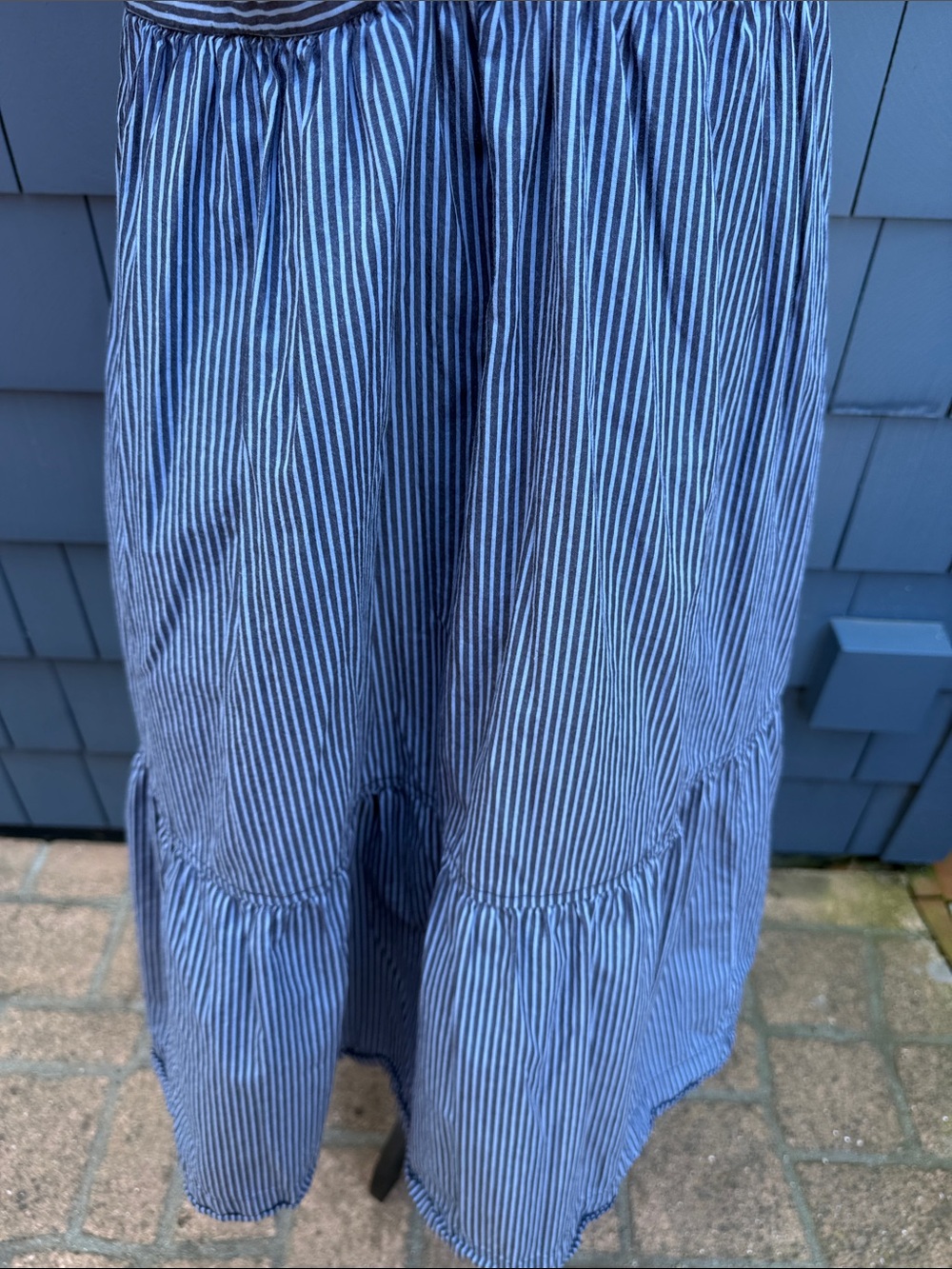 Striped V-Neck Maxi Dress with Puff Sleeves - Blue/White Med cotton - Picture 3 of 11